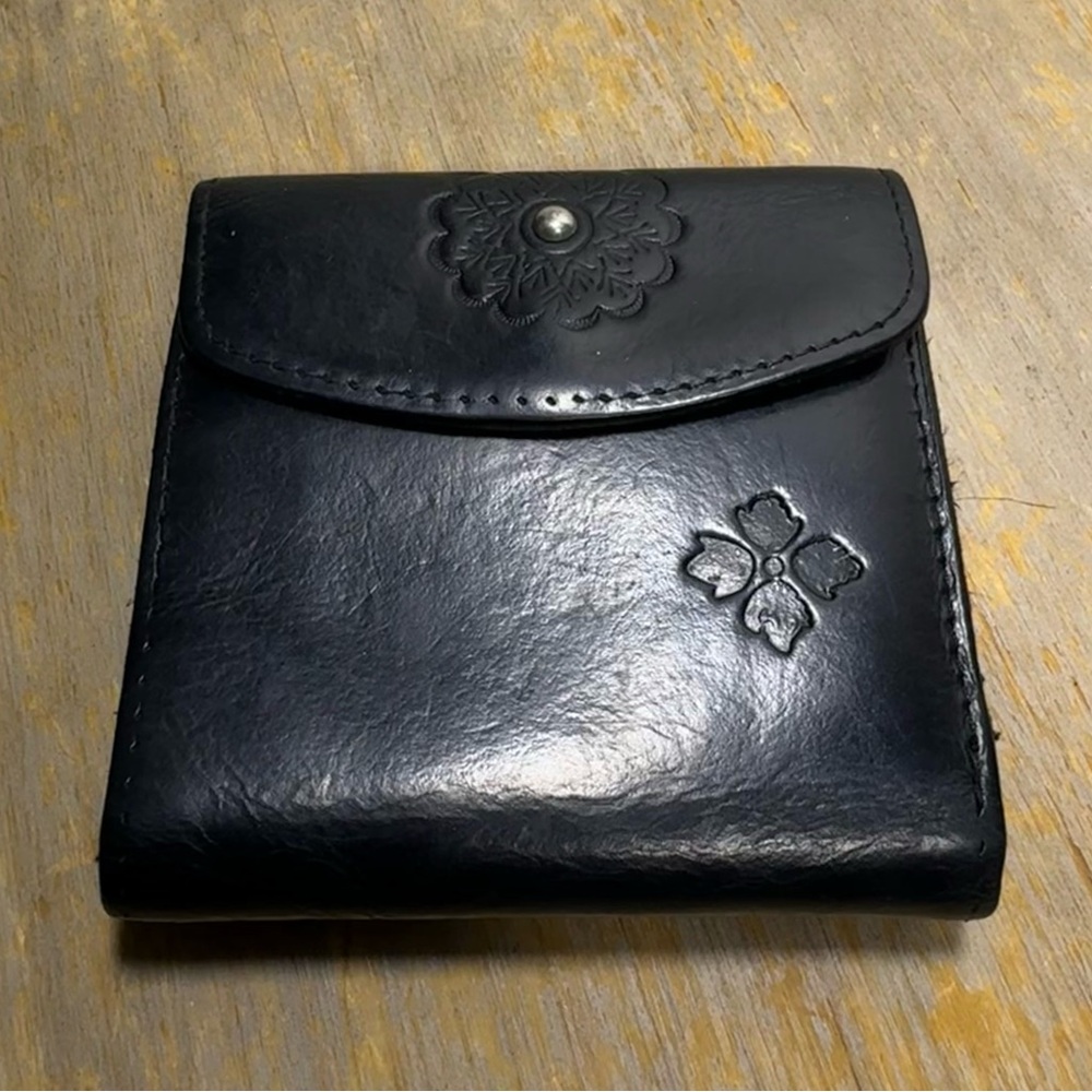 Patricia Nash Black Leather Wallet with Floral Design